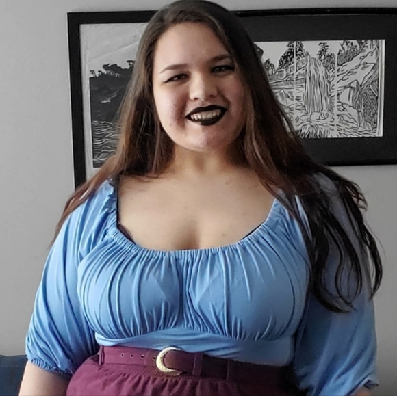 PEASANT TOP VACATION BLOUSE IN Red VIXEN BY MICHELINE PITT - Picture 8 of 9